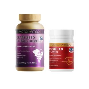 【+9.9得輔酶小金瓶】維萃美(Victorymade)加強(qiáng)葡萄籽精華C200 （300mg葡萄籽+200mgVC）*90粒軟膠囊 （美國版） 金色瓶