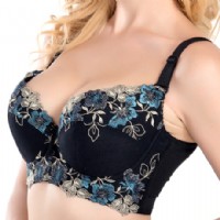 佩缇尚魅(PETAL_CHAUMET)古典黑色蝴蝶刺绣超聚拢文胸黑色刺绣80D